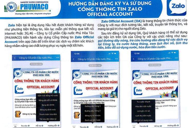 Image: Hướng dẫn  đăng ký, sử dụng cổng thông tin Zalo Official Account  đến Quý khách hàng sử dụng nước